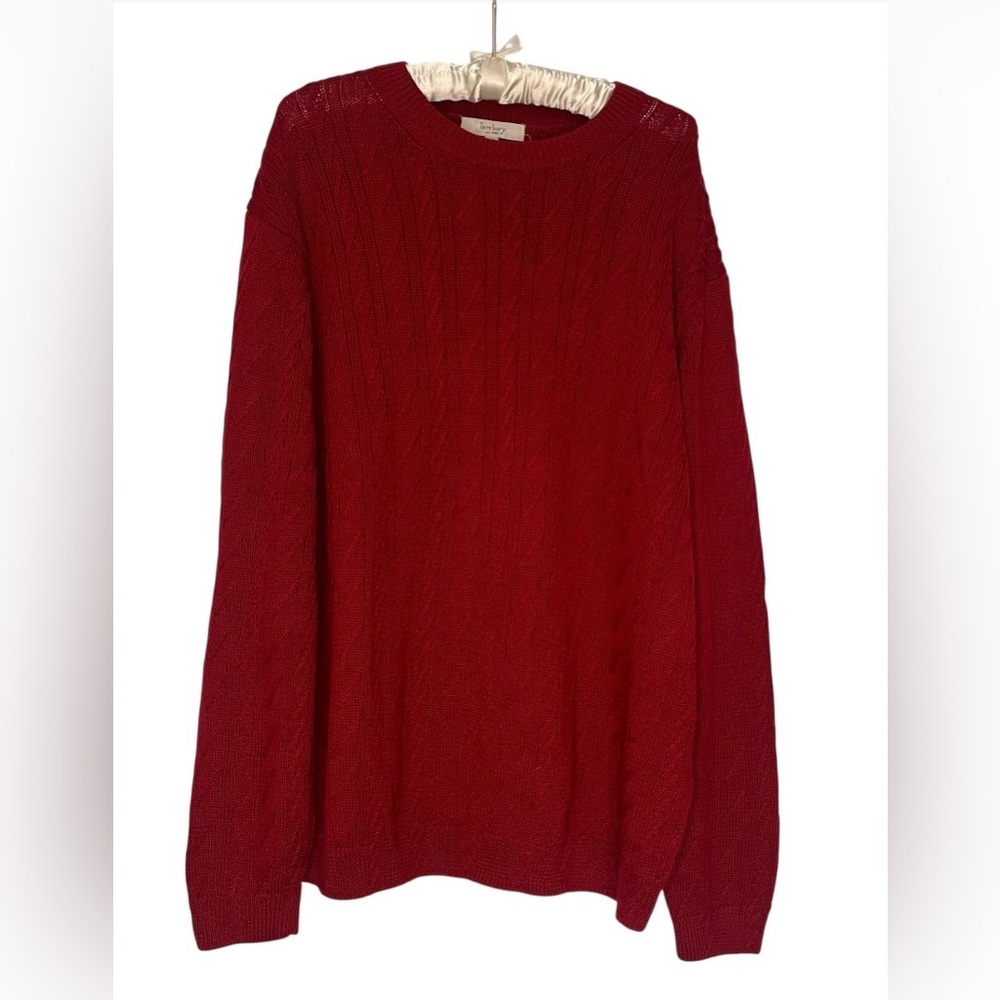 Vintage 80s-90s Turnbury Red Cable knit Sweater Mens L Hong Kong 100% Cotton